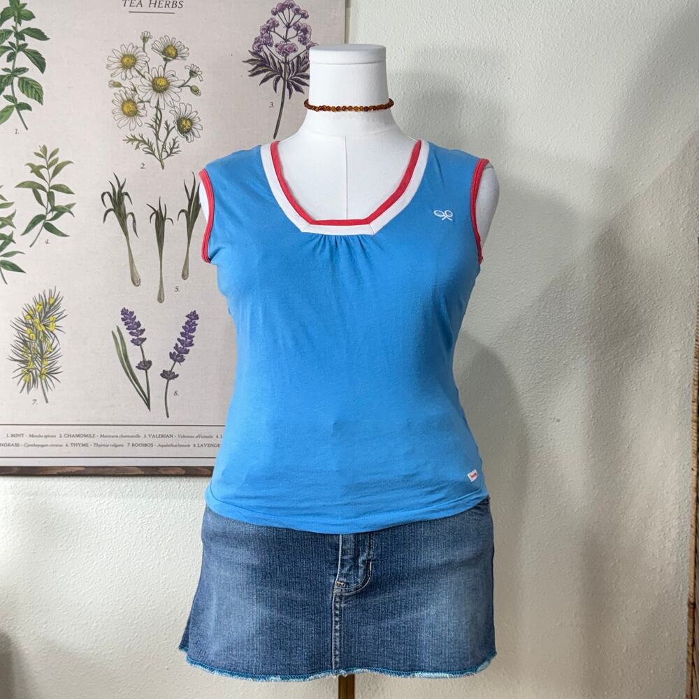Vintage 90s Y2k Blue Embroidered Tennis Tank Top Sporty Bratz Preppy Prep S